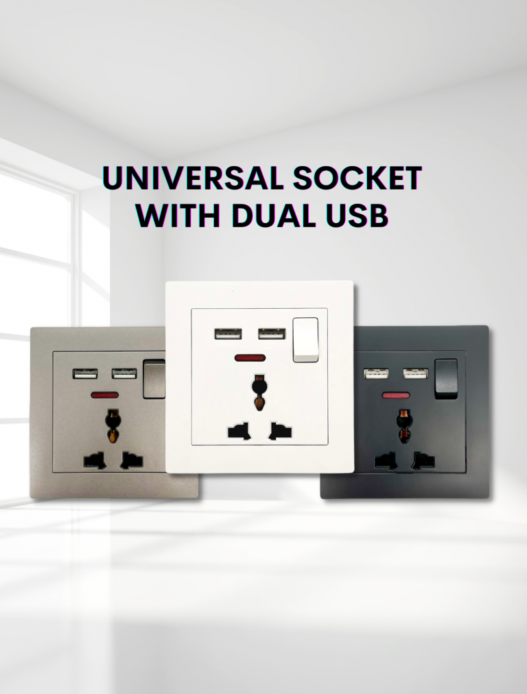 Universal 13A Switch Socket with Dual USB (2000mA) – SLW Lighting